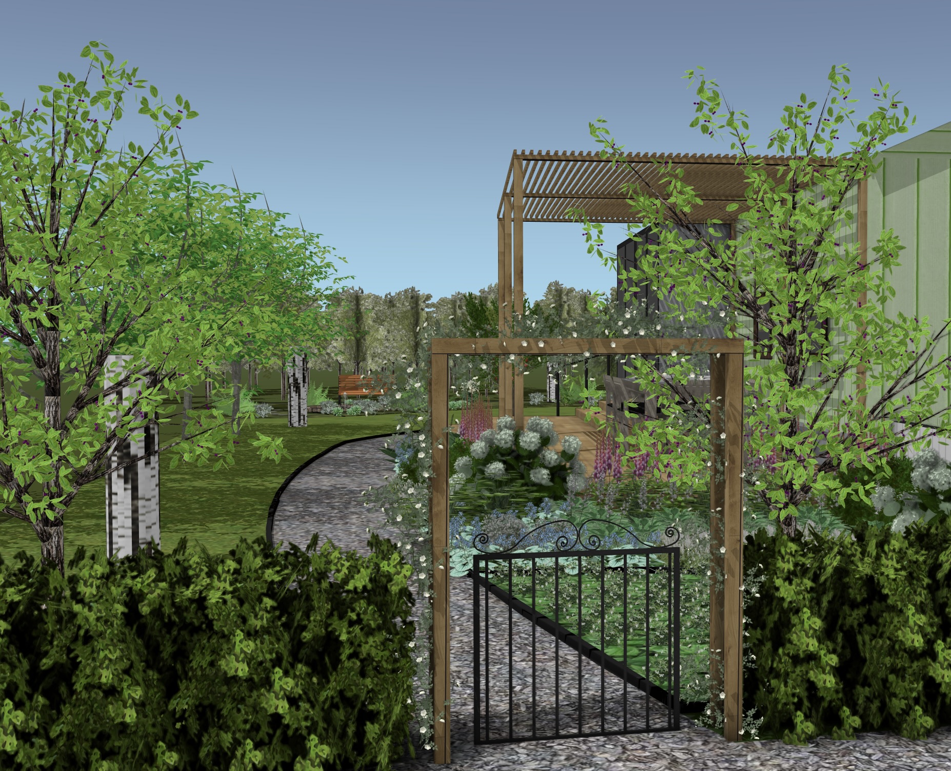 Trädgårdsdesign Trädgårdsarkitekt stockholm 3d vy illustrationsplan